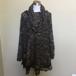 WILD BLOSSOMS boutique black multi color lace sweater M L